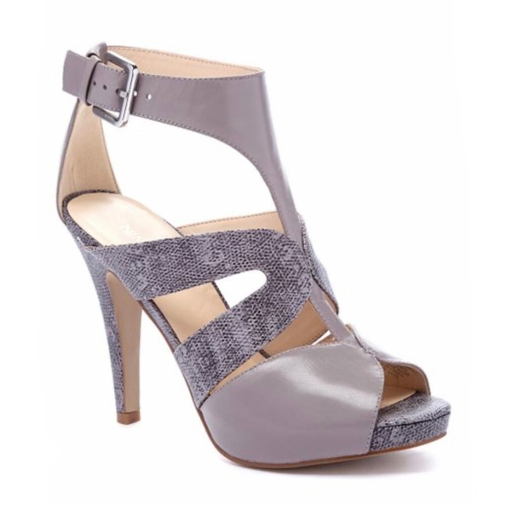 Nine West Cloud Peppino Gray Snakeskin Leather Heel Pumps Size 8